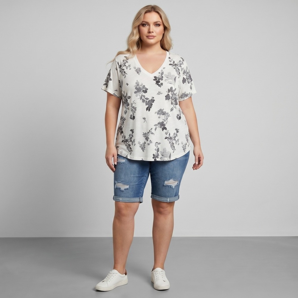 TORRID "Tea Floral" Heritage Slub V-Neck Relaxed Tee NWT Size 4X - Picture 5 of 13